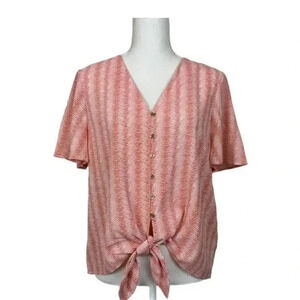 Michael Kors Orange white shirt size Small tie V-neck short sleeve blouse